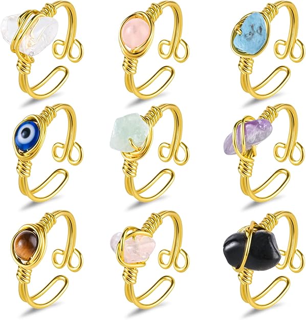 Healing Crystal Ring, Adjustable Wire Wrapped Rings