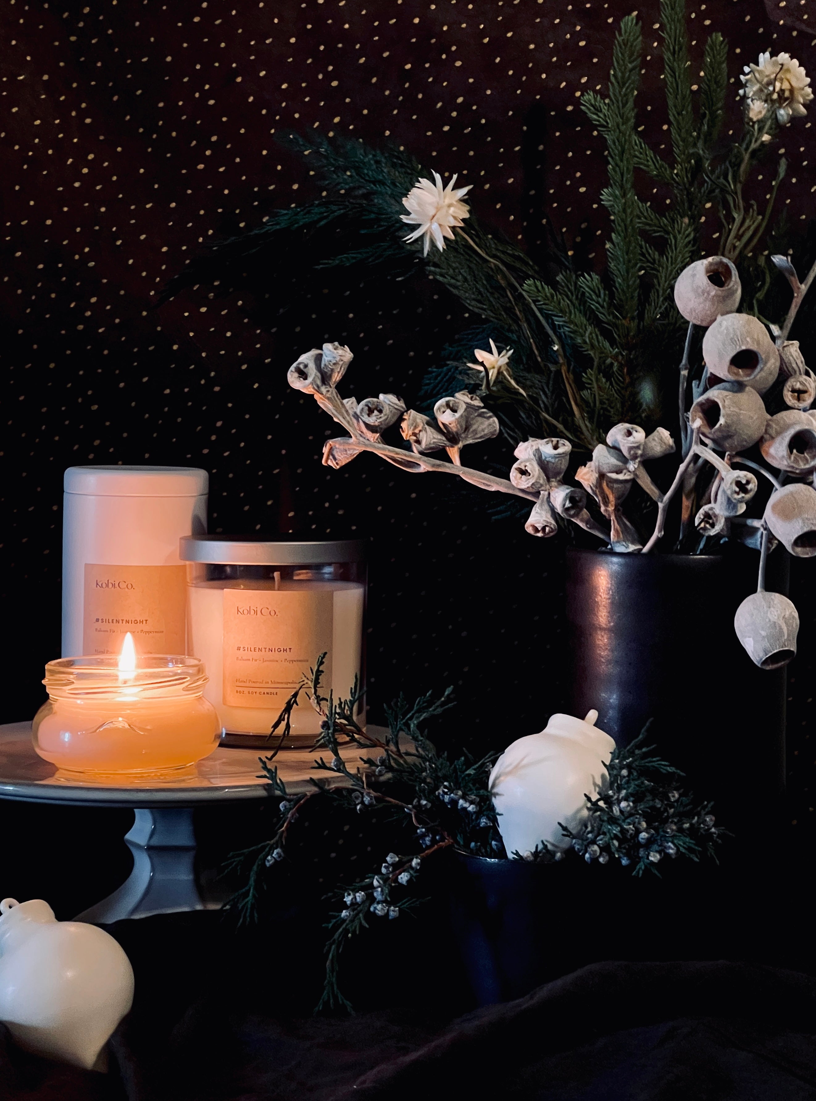 Holiday Candle Bundle Small (3 oz candle, bath bomb, spray + matches + card ) - Kobi Co.