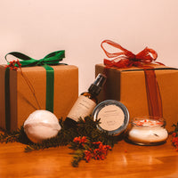 Holiday Candle Bundle Small (3 oz candle, bath bomb, spray + matches + card ) - Love Kobi Co.