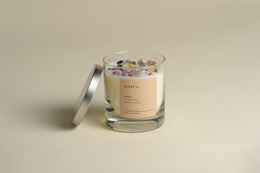 #222 Soy Candle with Fluorite crystals 