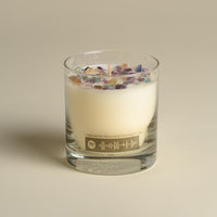 Playlist sound bar on #222 soy candle with fluorite crystals